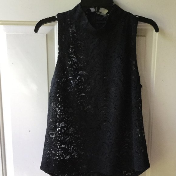 Black Lace Sleeveless Mock Neck Top Medium - Picture 2 of 8